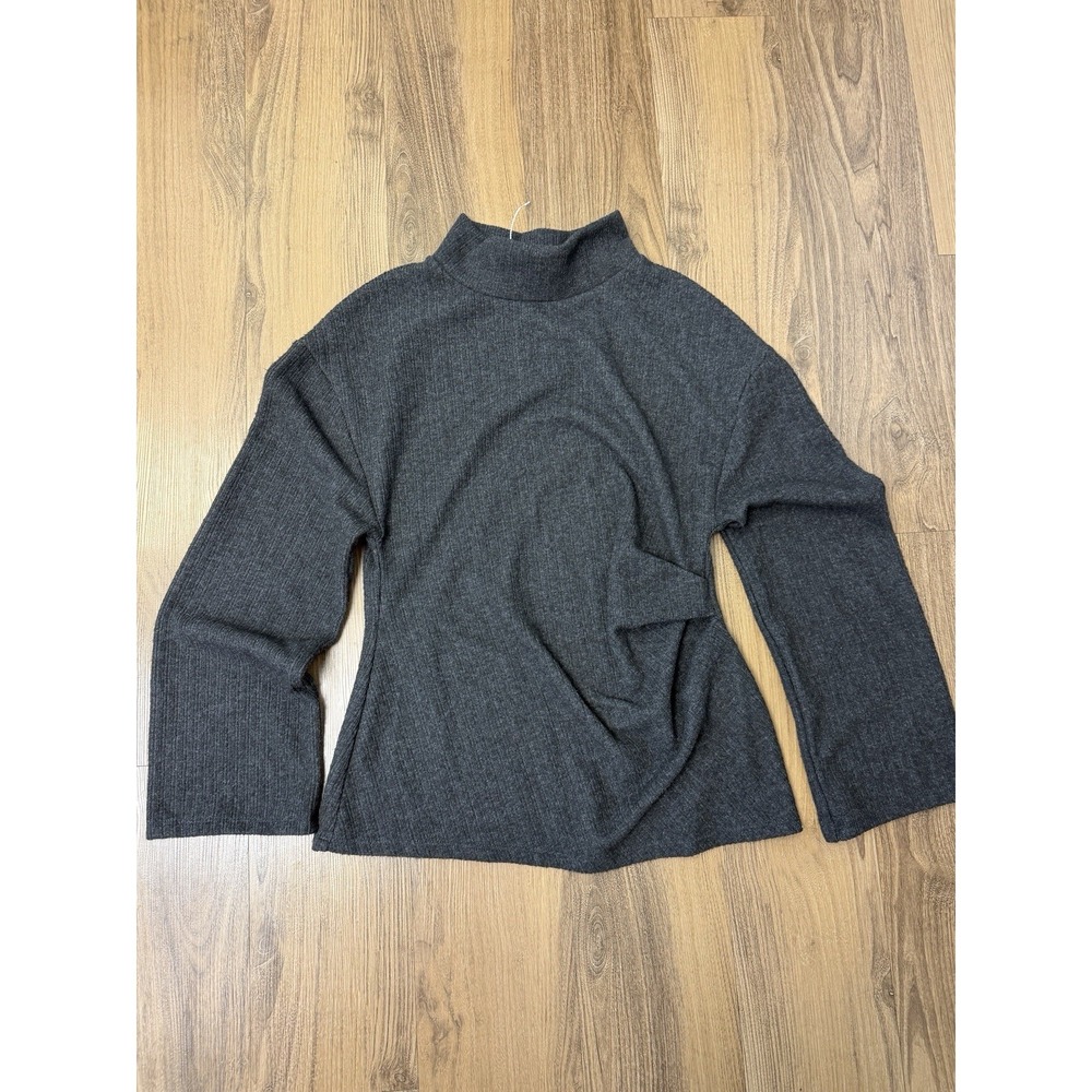 Zara Mock Neck Long‎ Sleeve Sweater Shirt Capsule Knit Academia Charcoal Gray